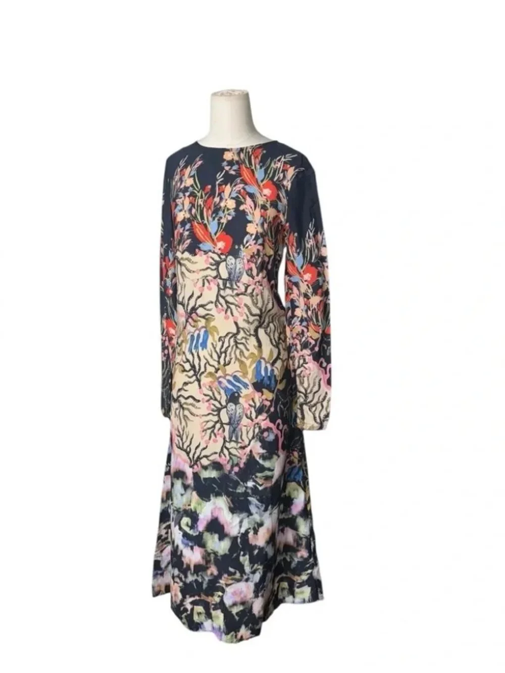 H&M Long Sleeve Printed Midi Dress – Bold Artistic Floral Print – Elegant Sz 2 - Picture 5 of 8
